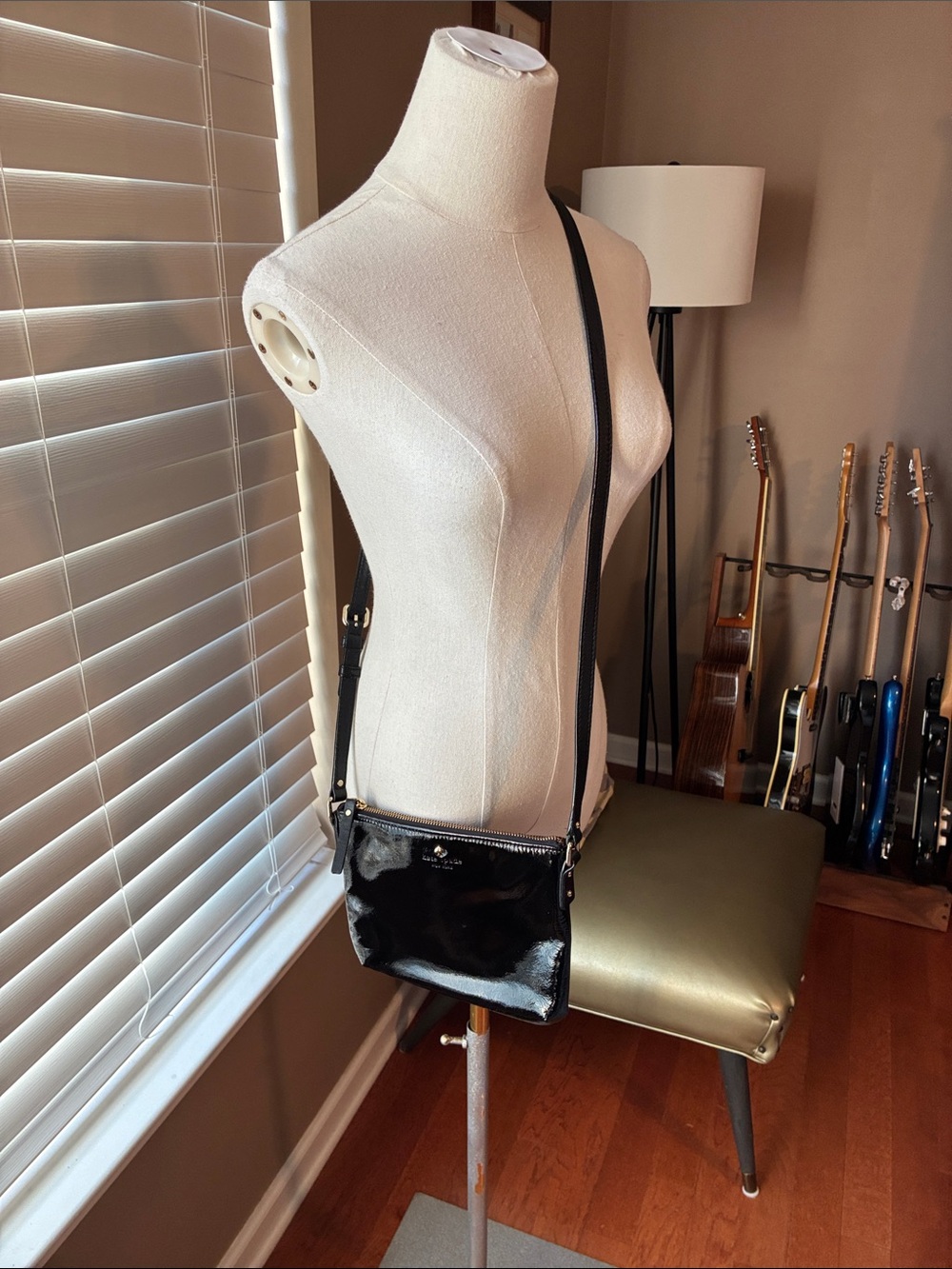 Kate Spade Black Patent small shiny Crossbody Bag